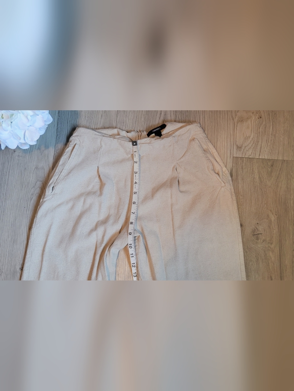 Forever 21 Cream Pleated Wide Leg High-Waist Linen Flax Blend Trouser, Women's S - Picture 7 of 13